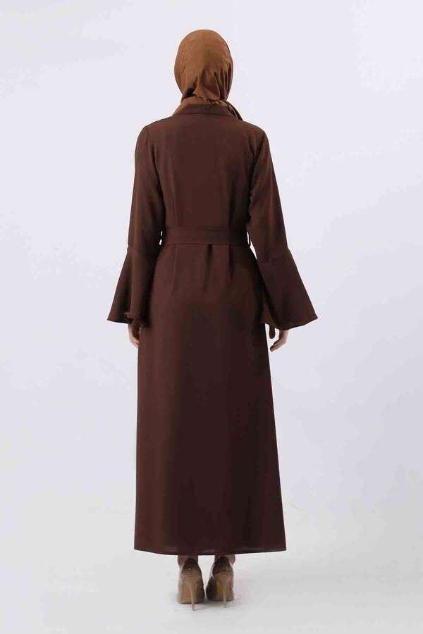 Cuff Slit Abaya Suit Brown