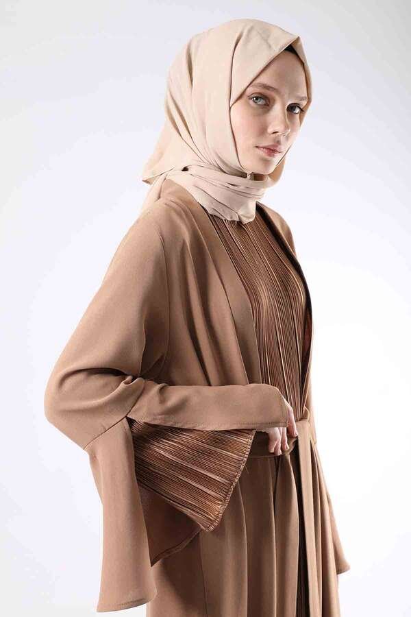 Cuff Slit Abaya Suit Camel