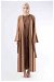Cuff Slit Abaya Suit Camel - Thumbnail