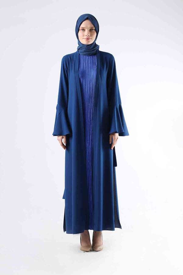 Zulays - Cuff Slit Abaya Suit Sax Blue