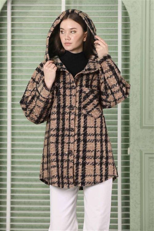Curly Hooded Shirt Jacket Brown