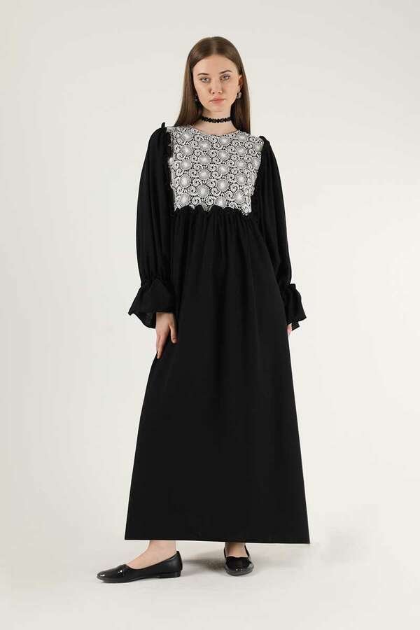 Zulays - Dantel Detay Fırfırlı Elbise Siyah