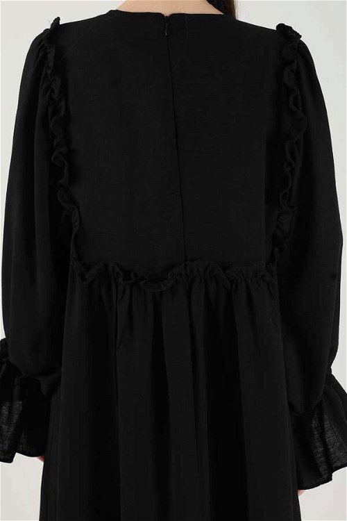 Dantel Detay Fırfırlı Elbise Siyah