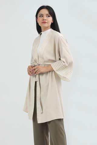 Zulays - Dantelli Kısa Kimono Bej