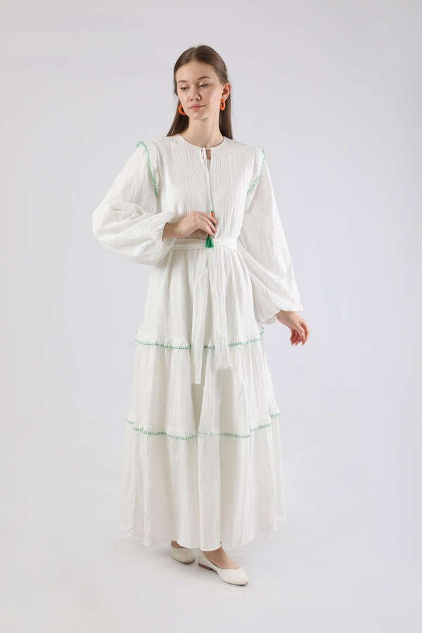 Zulays - Dikiş Detaylı Elbise Yeşil