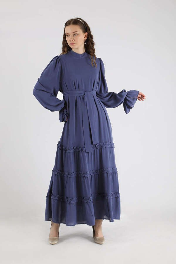 Zulays - Dökümlü Fırfırlı Elbise Lacivert