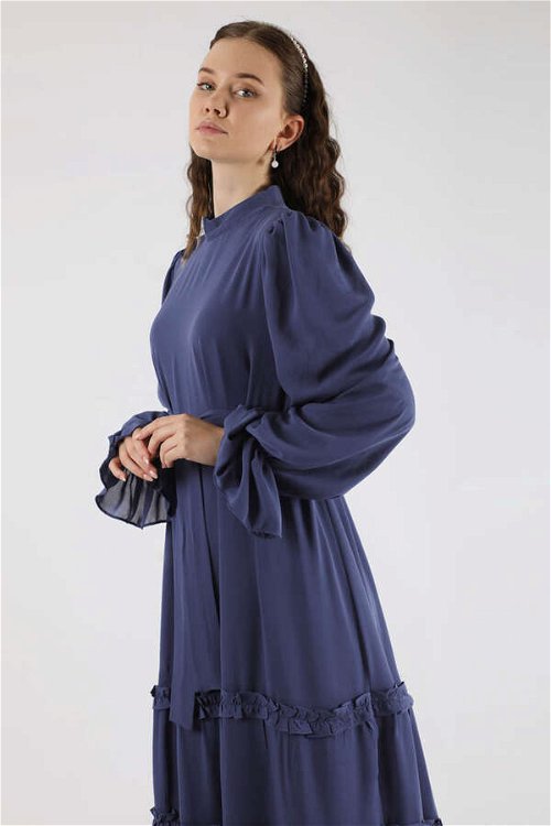 Dökümlü Fırfırlı Elbise Lacivert