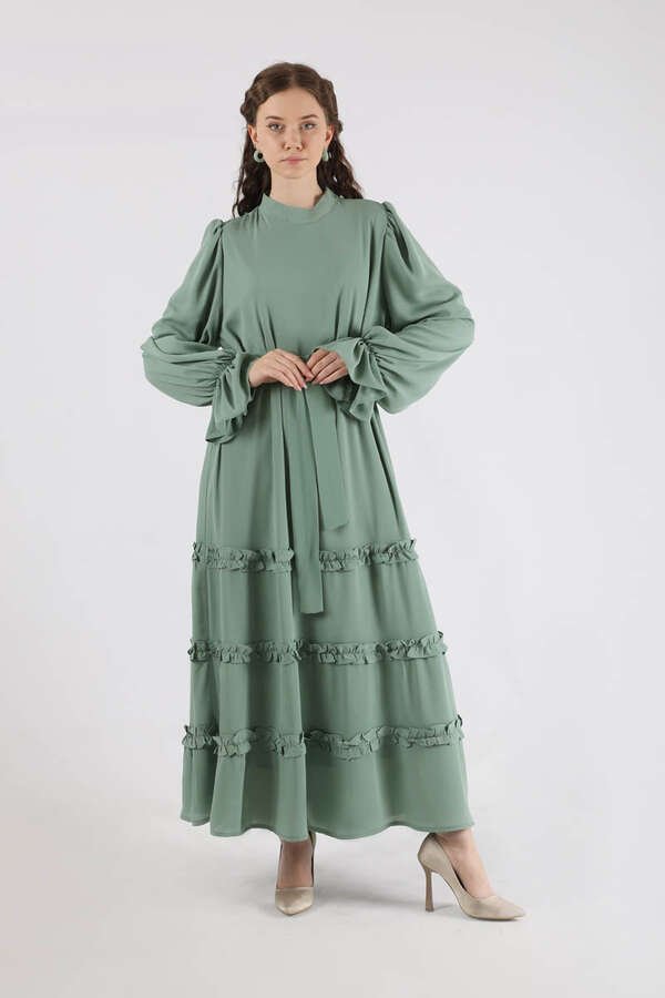 Zulays - Dökümlü Fırfırlı Elbise Mint