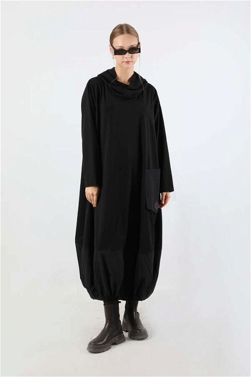 Zulays - Dökümlü Yaka Tunik Elbise Siyah