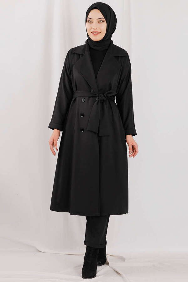 Double Breasted Closure Pleated Jacket Black