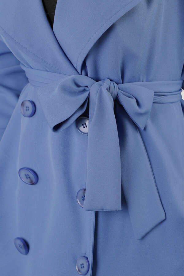 Double Breasted Closure Pleated Jacket Sky Blue