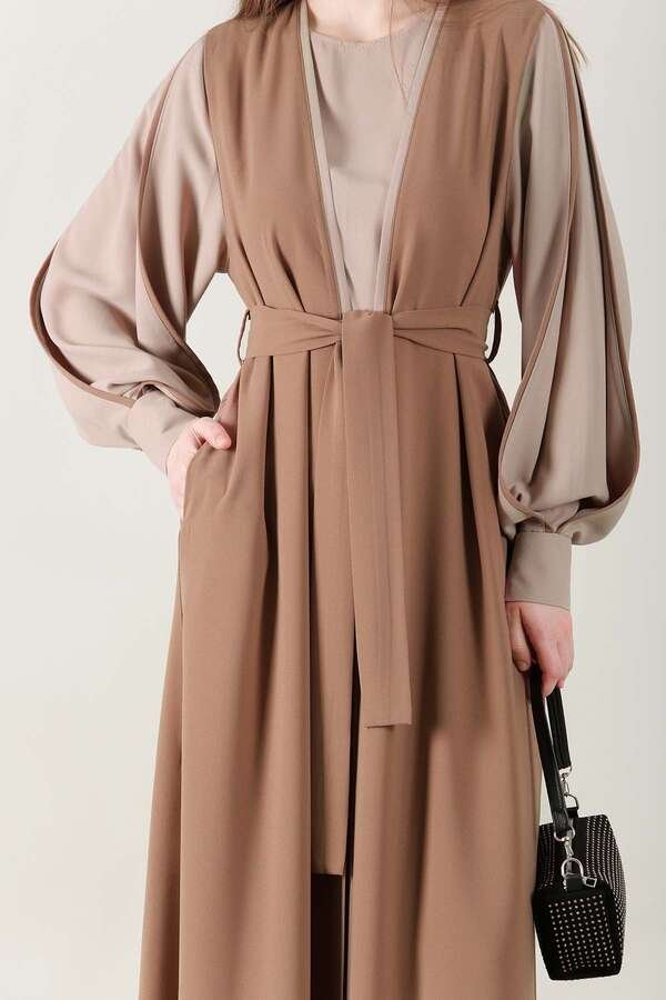 Dressed Abaya Suit Milky Brown