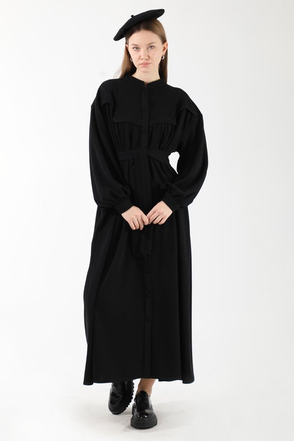 Zulays - Düğmeli Triko Elbise Siyah