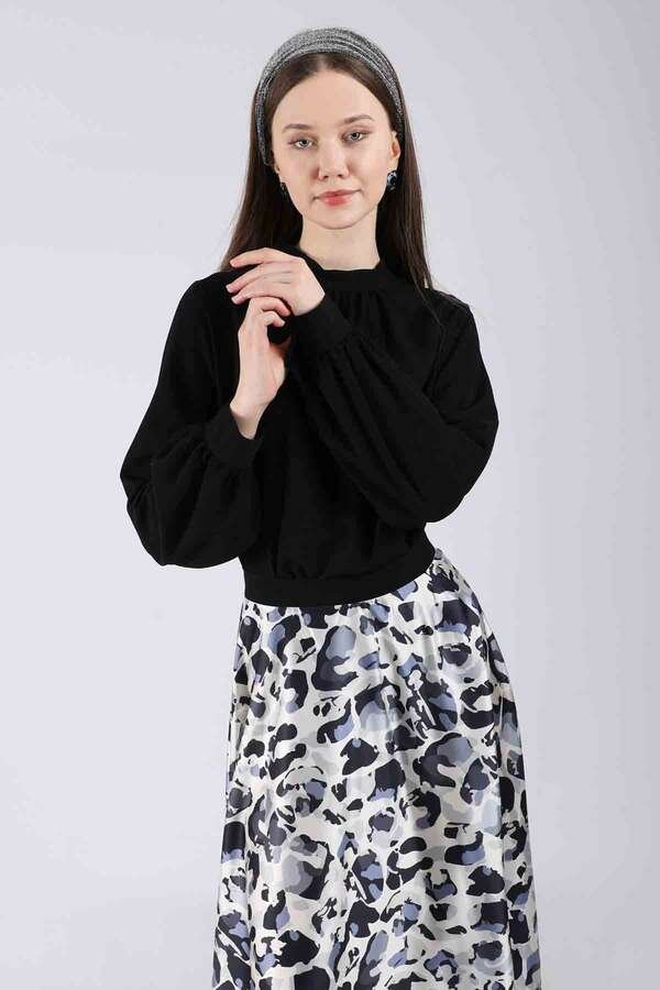Ebru Patterned Skirt Set Black