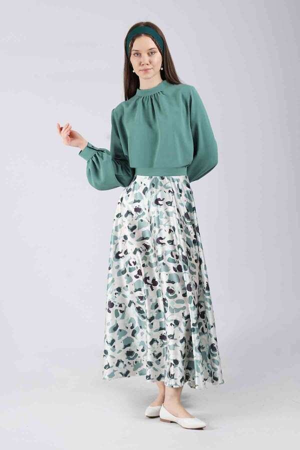 Zulays - Ebru Patterned Skirt Set Mint Green