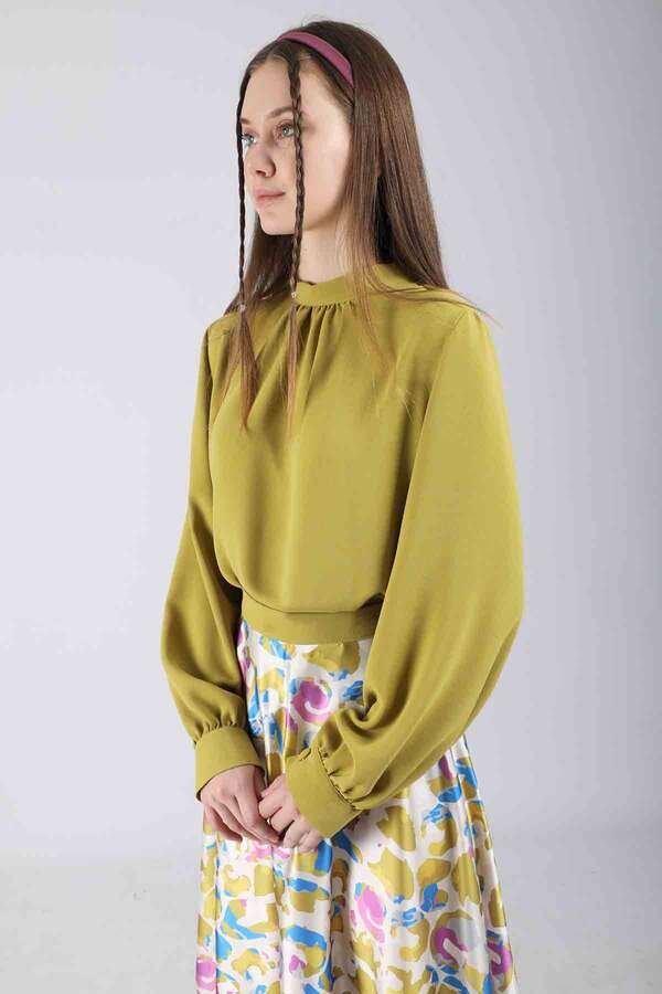 Ebru Patterned Skirt Set Oil Green