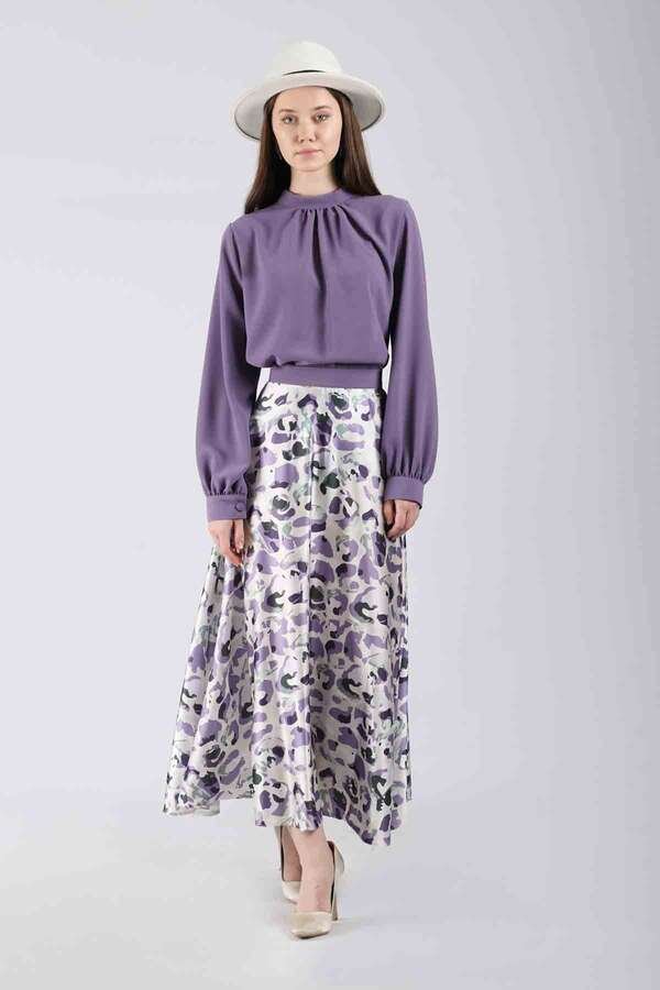 Zulays - Ebru Patterned Skirt Set Purple