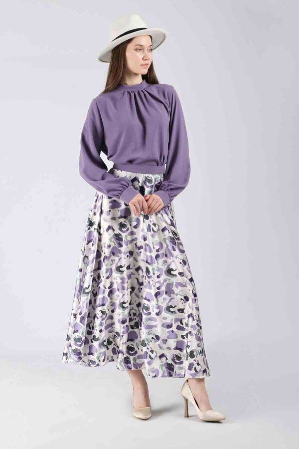 Ebru Patterned Skirt Set Purple
