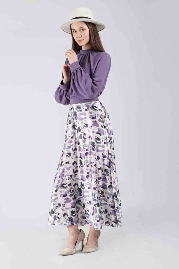 Ebru Patterned Skirt Set Purple