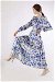 Ebruli Patterned Dress Blue - Thumbnail