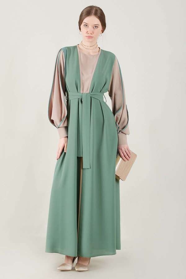 Zulays - Elbiseli Abaya Takım Açık Mint
