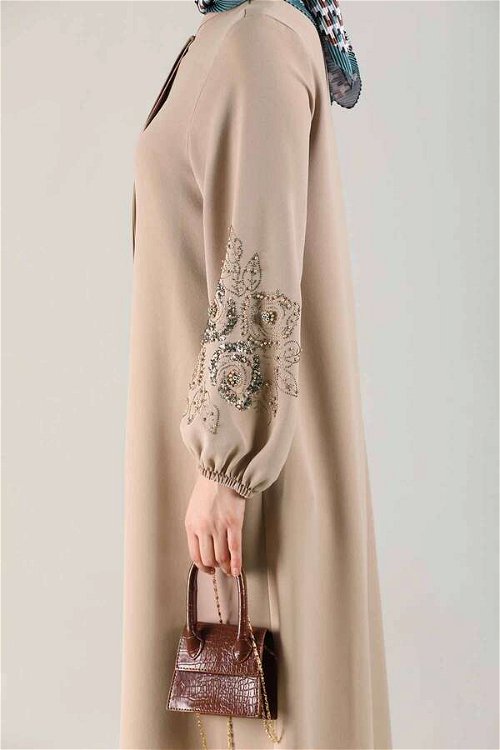Embroidered Sleeves Abaya Beige