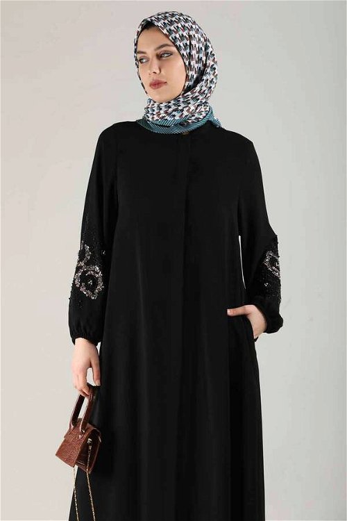 Embroidered Sleeves Abaya Black
