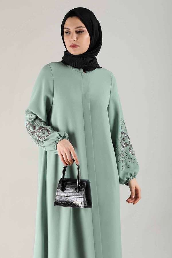 Embroidered Sleeves Abaya Mint