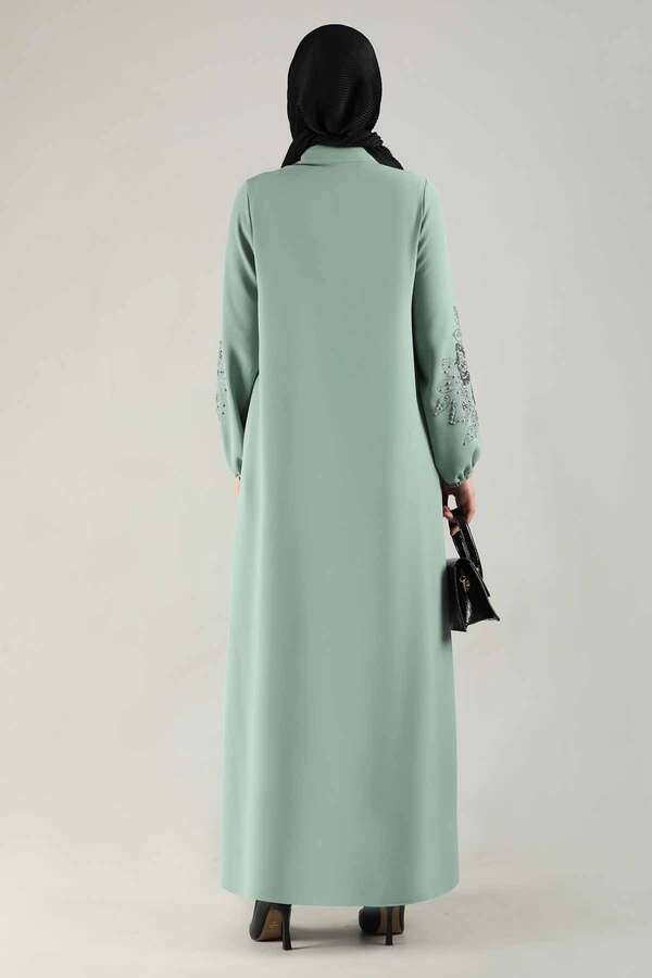 Embroidered Sleeves Abaya Mint