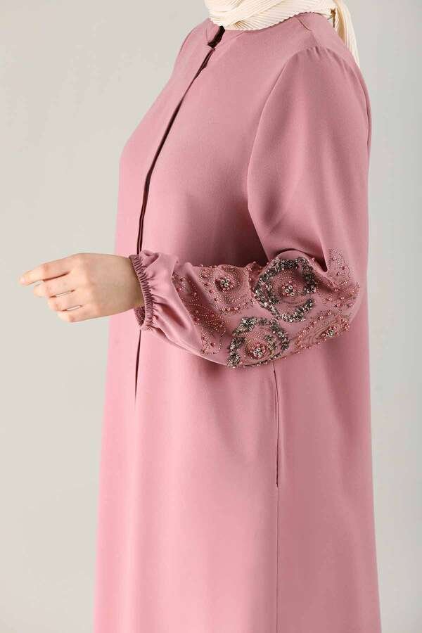 Embroidered Sleeves Abaya Pink