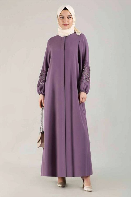 Embroidered Sleeves Abaya Purple