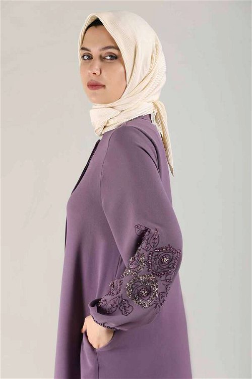 Embroidered Sleeves Abaya Purple