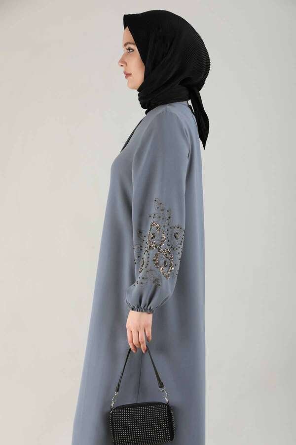 Embroidered Sleeves Abaya Smoked