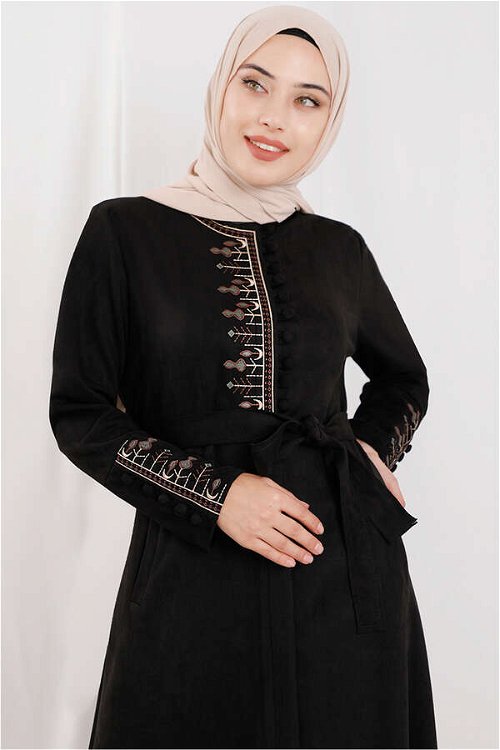 Embroidered Suede Abaya Black