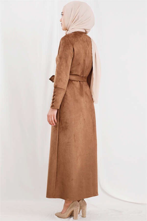 Embroidered Suede Abaya Tan