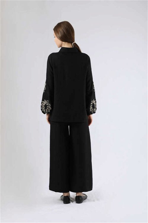 Embroidery Detailed Linen Suit Black
