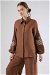 Embroidery Detailed Linen Suit Brown - Thumbnail