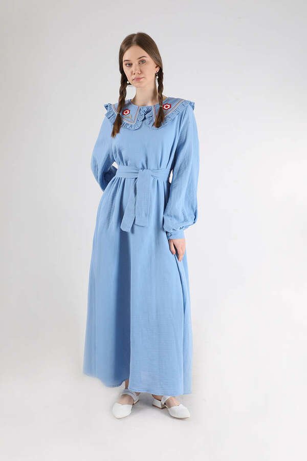 Zulays - Fırfırlı Bebe Yaka Elbise Bebe Mavisi