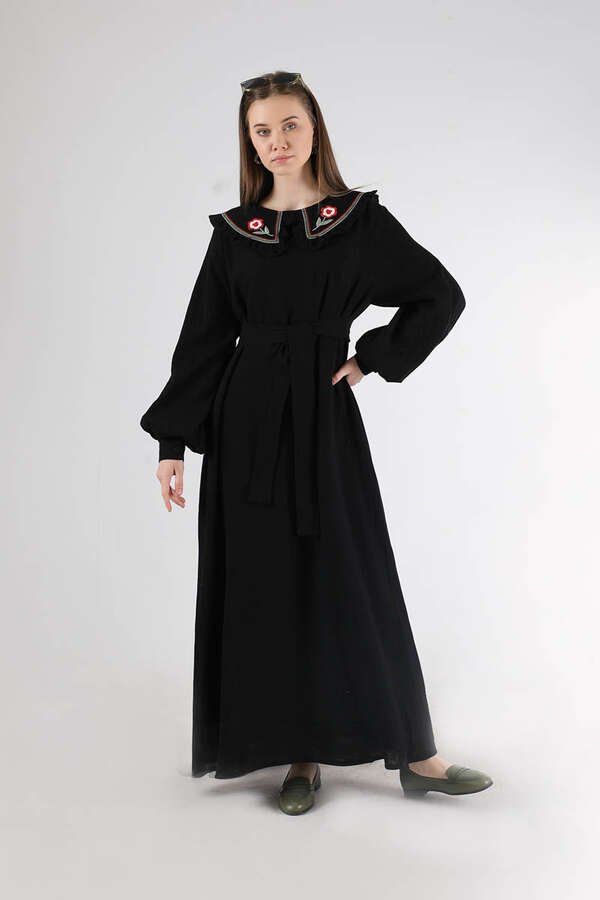 Zulays - Fırfırlı Bebe Yaka Elbise Siyah