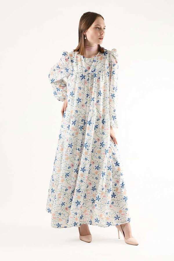 Floral Pattern Dress Blue