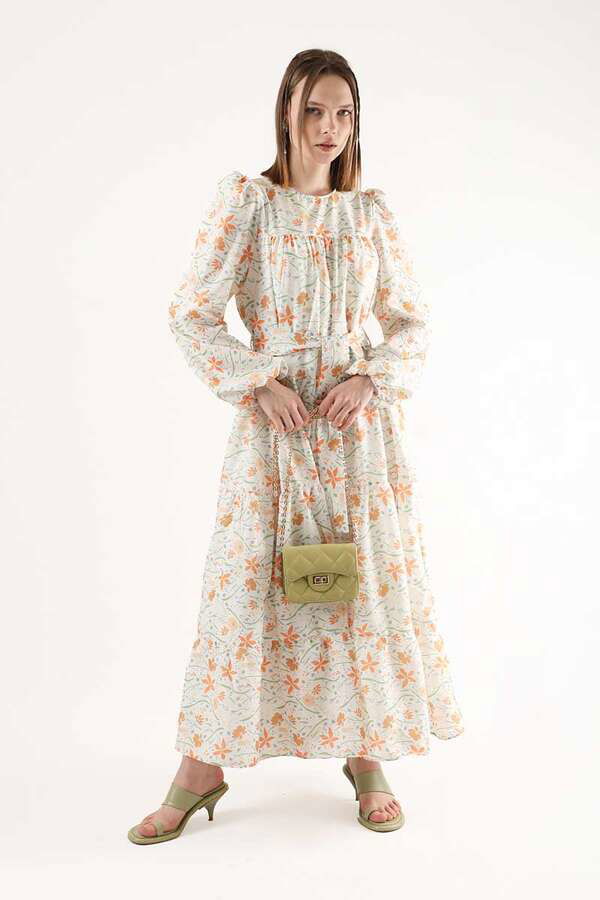 Zulays - Floral Pattern Dress Orange