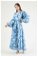 Zulays - Floral Patterned Balloon Sleeve Dress Blue