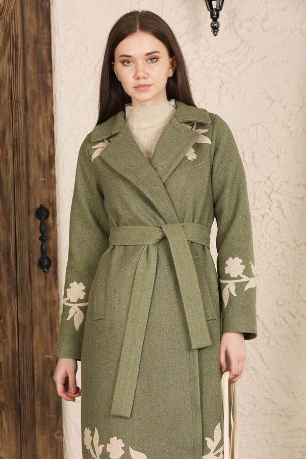 Floral Patterned Cachet Coat Khaki