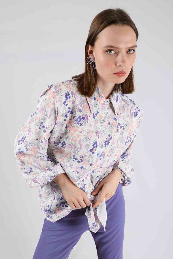 Floral Shirt Flared Set Bluish Lilac