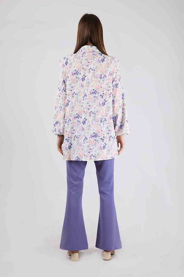Floral Shirt Flared Set Bluish Lilac