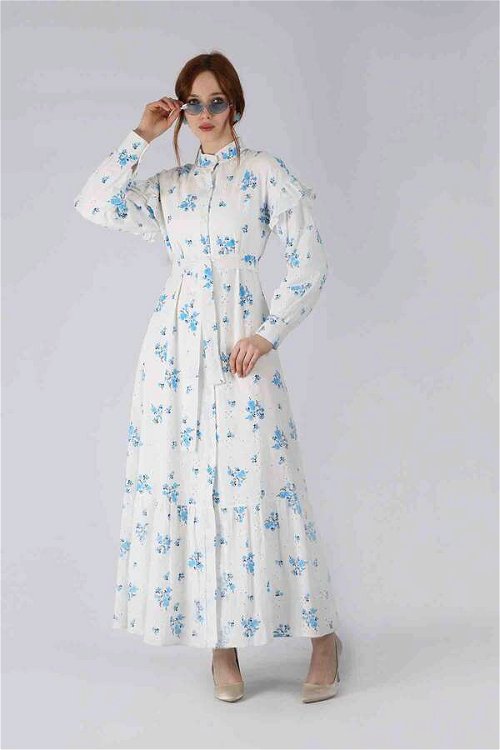 Floral Brode Dress Blue