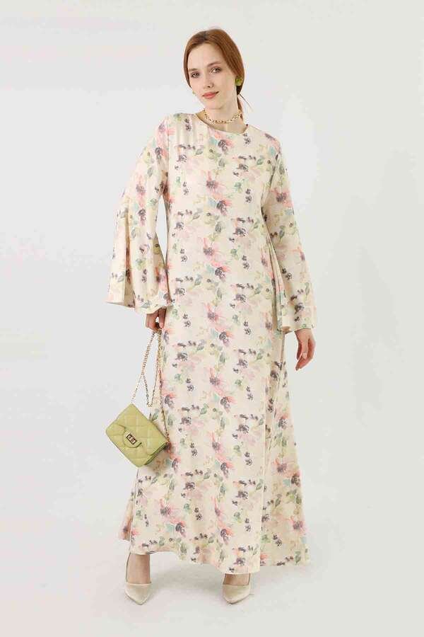 Floral Linen Dress Beige