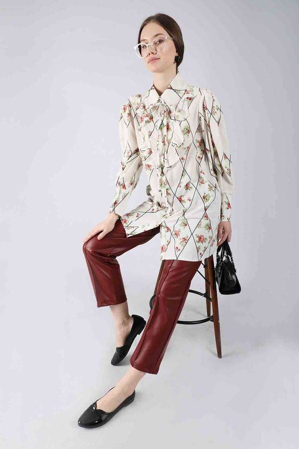 Zulays - Floral Pattern Shirt Dried Rose 