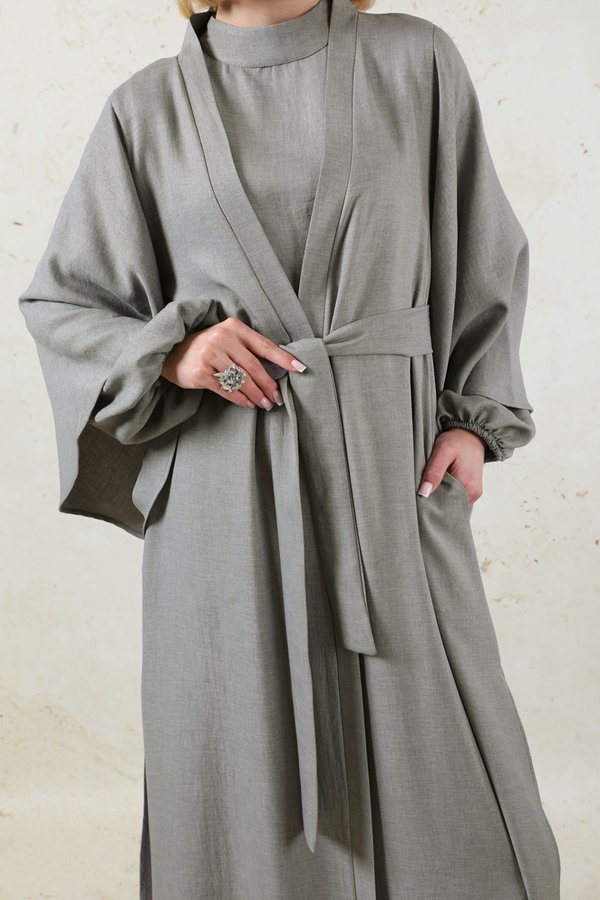 Flywheel Cuff Piece Abaya Suit Grey