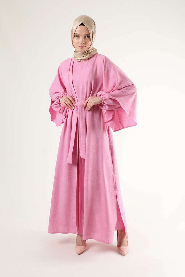 Zulays - Flywheel Cuff Piece Abaya Suit Pink